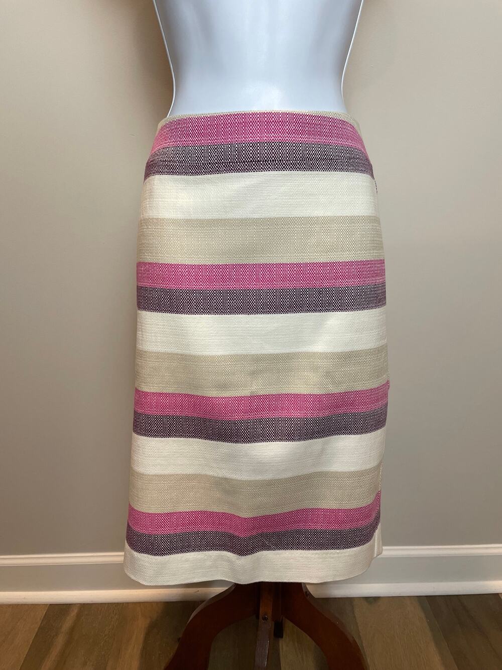 Ann Taylor Factory Pink Brown Textured Stripe Pencil Skirt NWT Size 4